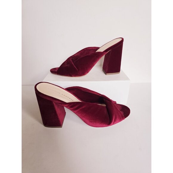 Loeffler Randall Laurel Twist Velvet Burgundy Mule Open Peep Toe Heels Sandals 9 - Picture 1 of 14